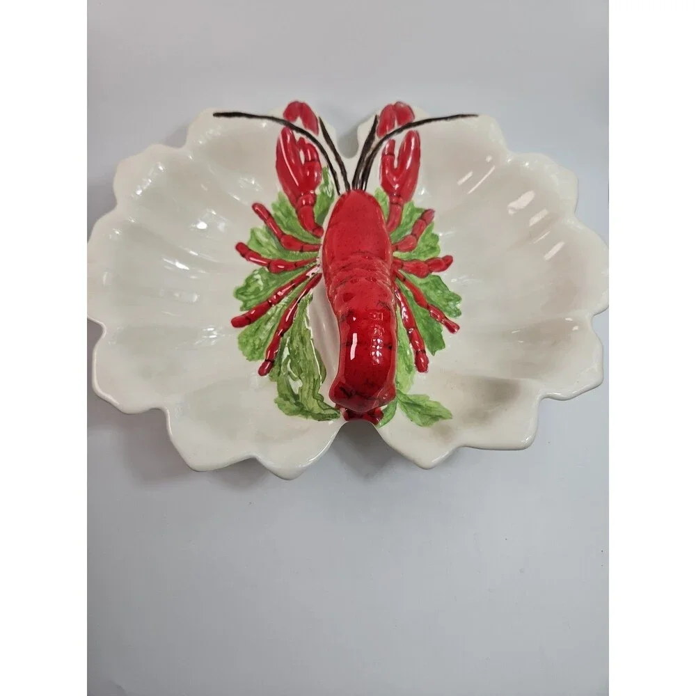 Vintage Holland Mold Pottery Large Lobster Crawfish Serving Dish Platter Divided